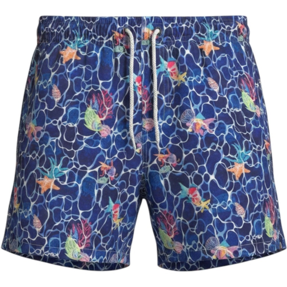 Michaels Mens XL Swim Trunks Blue Aquatic Fish Starfish Print Mesh Lined Shorts